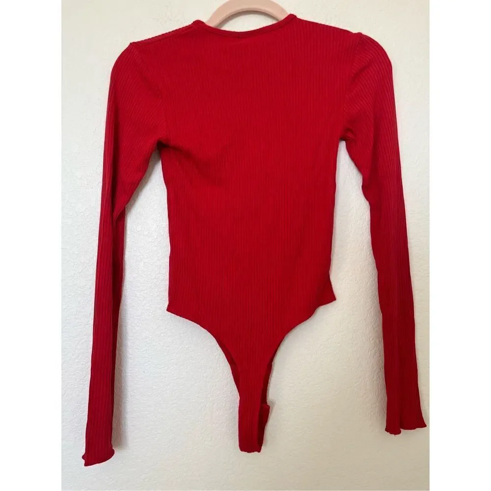 Re/Done 60's Rib Knit Bodysuit Red NEW - Picture 8 of 8